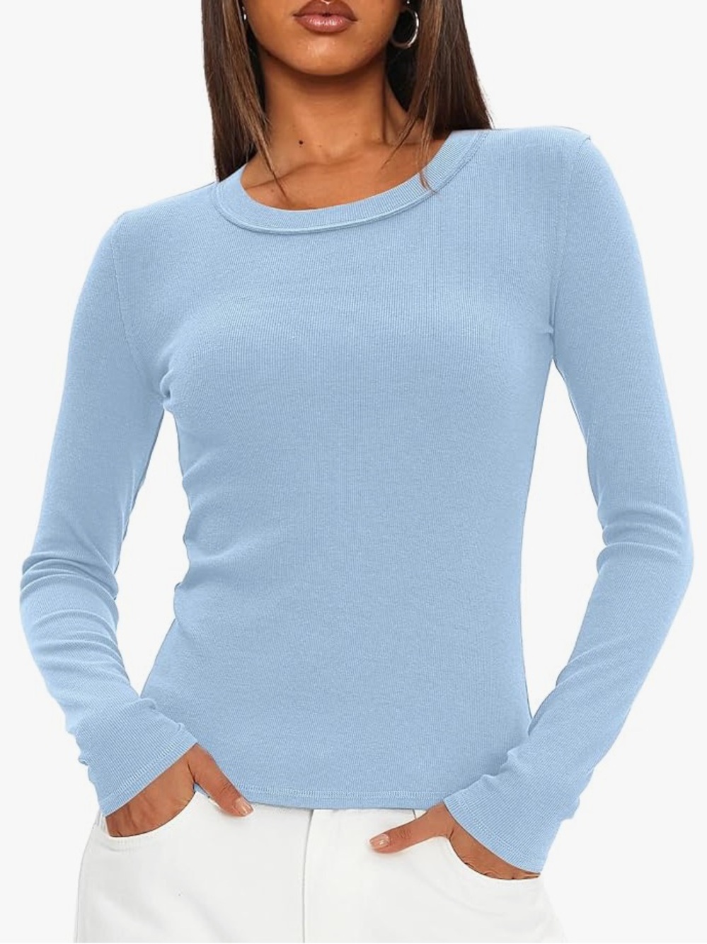 Slim Fit Light Blue Crewneck Sweater - Women's